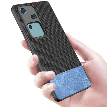 Kapa Soft Fabric & Leather Hybrid Protective Back Cover for Vivo V30 (5G) | Shockproof Slim Hard Anti Slip Back Case (Black,Blue) - Mobizang