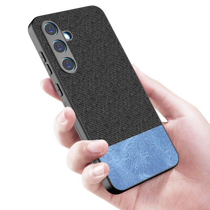 Kapa Soft Fabric & Leather Hybrid Protective Back Cover for Samsung Galaxy S24 FE | Shockproof Slim Hard Anti Slip Back Case (Black,Blue)
