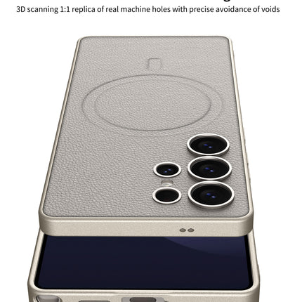 Kapa Ultra Thin Leather & Magsafe Back Case for Samsung Galaxy S24 Ultra | with Wireless Charging Support Ring Full Body Protection Back Cover (Titanium)