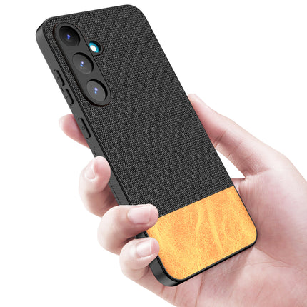 Kapa Soft Fabric & Leather Hybrid Protective Back Cover for Samsung Galaxy S25 | Shockproof Slim Hard Anti Slip Back Case (Black,Brown) - Mobizang