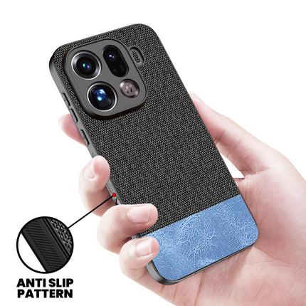Kapa Soft Fabric & Leather Hybrid Protective Back Cover for Oppo Find X9 Pro | Shockproof Slim Hard Anti Slip Back Case (Black,Blue) - Mobizang
