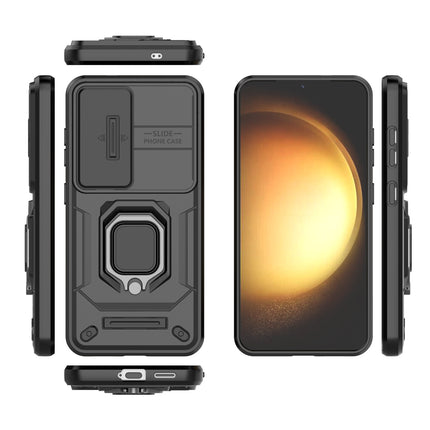 Kapa Armor Slider Back Cover for Samsung Galaxy S25 | Inbuilt Ring + Camera Slider Shockproof Lens Protection Bumper Back Case (Black)