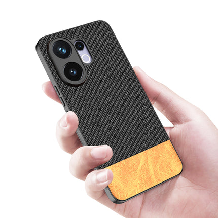 Kapa Soft Fabric & Leather Hybrid Protective Back Cover for Vivo V60 / V60e / Vivo T4 Pro 5G | Shockproof Slim Hard Anti Slip Back Case (Black,Brown)