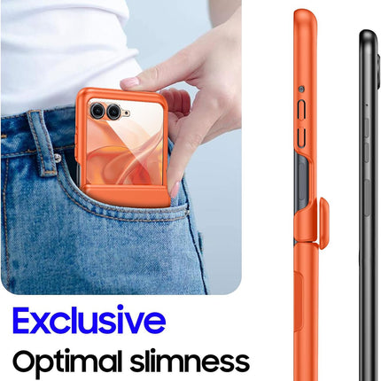 Kapa Textured Grip Hinge Protection Back Cover for Moto Razr 50 Ultra| with [Inbuilt Glass] Full Body Shockproof Hard Back Case (Orange) - Mobizang