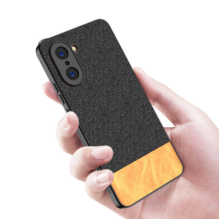 Kapa Soft Fabric & Leather Hybrid Protective Back Cover for OnePlus Nord CE 5 | Shockproof Slim Hard Anti Slip Back Case (Black,Brown)