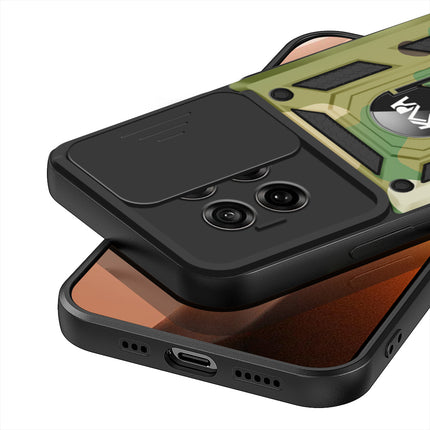 Kapa Tank Back Cover for OnePlus 13R | Inbuilt Ring + Slider Shockproof Lens Protection Bumper Back Case (Green)