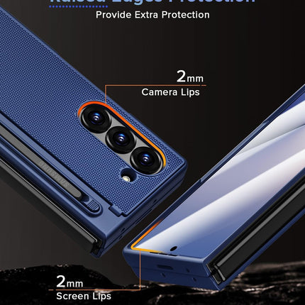 Kapa Textured Grip Pen Holder Hinge Protection Back Cover for Samsung Galaxy Z Fold7 / Fold 7 | with Kickstand & S Pen Slot Case (Blue)