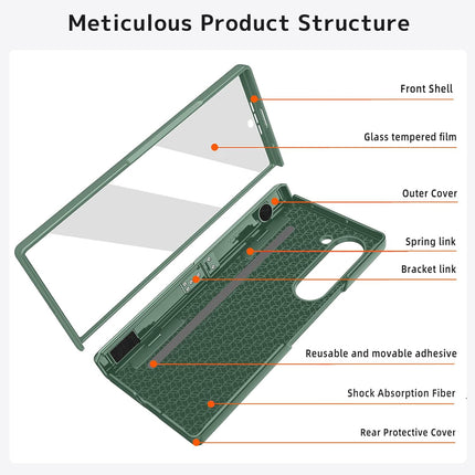 Kapa Geometric S Pen Holder Hinge Protection Back Cover for Samsung Galaxy Z Fold6 / Fold 6 | Slim Shock proof Case with Inbuilt Glass & S Pen Slot (Green)