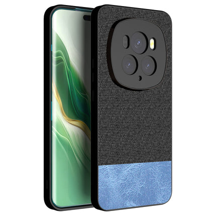 Kapa Soft Fabric & Leather Hybrid Protective Back Cover for Honor Magic 6 PRO | Shockproof Slim Hard Anti Slip Back Case (Black,Blue) - Mobizang