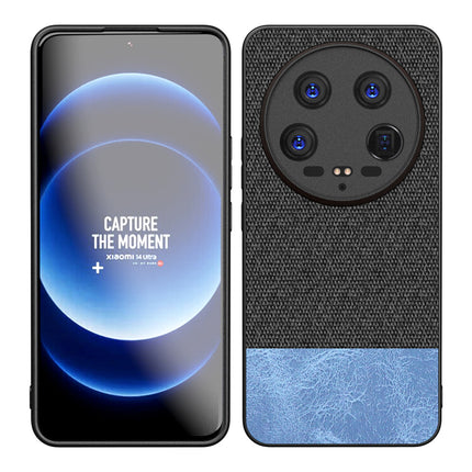 Kapa Soft Fabric & Leather Hybrid Protective Back Cover for Xiaomi 14 ULTRA (5G) | Shockproof Slim Hard Anti Slip Back Case (Black,Blue)
