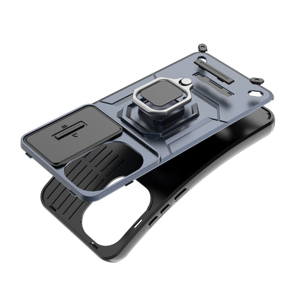 Kapa Armor Slider Back Cover for Poco F7 5G | Inbuilt Ring + Camera Slider Shockproof Lens Protection Bumper Back Case (Blue)
