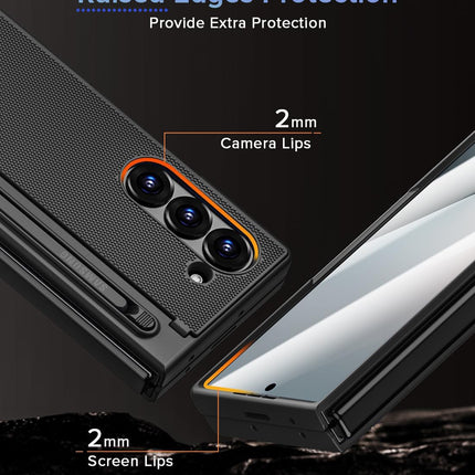 Kapa Textured Grip S Pen Holder Hinge Protection Back Cover for Samsung Galaxy Z Fold6 / Fold 6 | with Inbuilt Glass , Kickstand & S Pen Slot Case (Black)