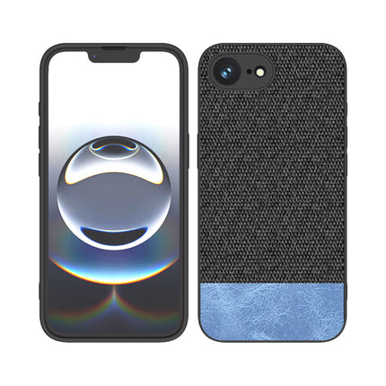 Kapa Soft Fabric & Leather Hybrid Protective Back Cover for Apple iPhone 16E | Shockproof Slim Hard Anti Slip Back Case (Black,Blue)