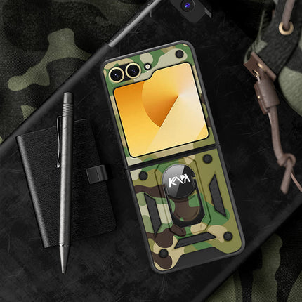 Kapa Tank Back Cover for Samsung Galaxy Z Flip 6 | Inbuilt Ring + Slider Shockproof Lens Protection Bumper Back Case (Green)