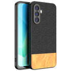 Kapa Soft Fabric & Leather Hybrid Protective Back Cover for Samsung Galaxy M16 | Shockproof Slim Hard Anti Slip Back Case (Black,Brown)