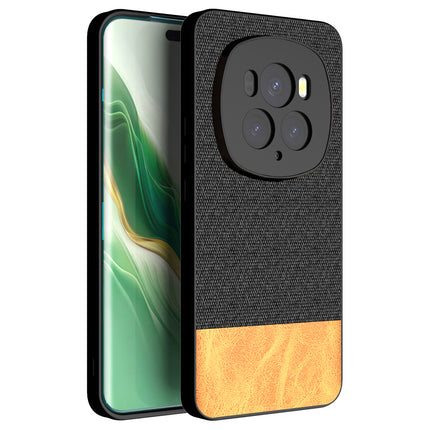 Kapa Soft Fabric & Leather Hybrid Protective Back Cover for Honor Magic 6 PRO | Shockproof Slim Hard Anti Slip Back Case (Black,Brown)