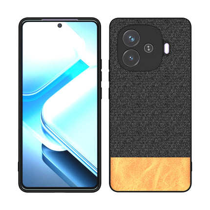 Kapa Soft Fabric & Leather Hybrid Protective Back Cover for iQoo Neo 10R | Shockproof Slim Hard Anti Slip Back Case (Black,Brown)