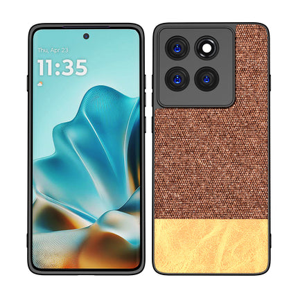 Kapa Soft Fabric & Leather Hybrid Protective Back Cover for Moto Edge 60 / Edge 60 Fusion | Shockproof Slim Hard Anti Slip Back Case (Brown)