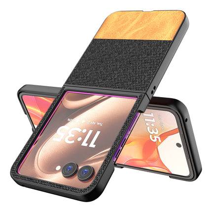 Kapa Soft Fabric & Leather Hybrid Protective Back Cover for Motorola Razr 50 Ultra | Shockproof Slim Hard Anti Slip Back Case (Black,Brown)