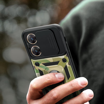 Kapa Tank Back Cover for Vivo V29E (5G) | Inbuilt Ring + Slider Shockproof Lens Protection Bumper Back Case (Green)