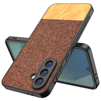 Kapa Soft Fabric & Leather Hybrid Protective Back Cover for Samsung Galaxy M16 | Shockproof Slim Hard Anti Slip Back Case (Brown)