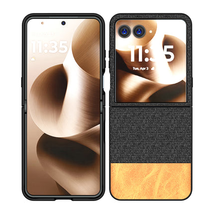 Kapa Soft Fabric & Leather Hybrid Protective Back Cover for Moto Razr 60 Ultra | Shockproof Slim Hard Anti Slip Back Case (Black,Brown) - Mobizang