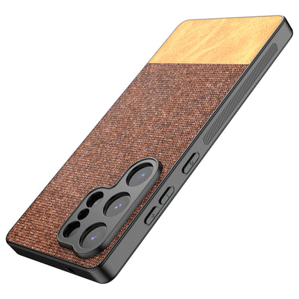 Kapa Soft Fabric & Leather Hybrid Protective Back Cover for Samsung Galaxy S25 Ultra | Shockproof Slim Hard Anti Slip Back Case (Brown)