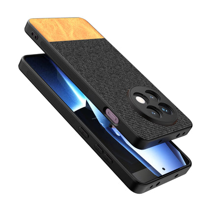 Kapa Soft Fabric & Leather Hybrid Protective Back Cover for OnePlus 13R | Shockproof Slim Hard Anti Slip Back Case (Black,Brown)
