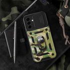 Kapa Tank Back Cover for Samsung Galaxy A36 | Inbuilt Ring + Slider Shockproof Lens Protection Bumper Back Case (Green)