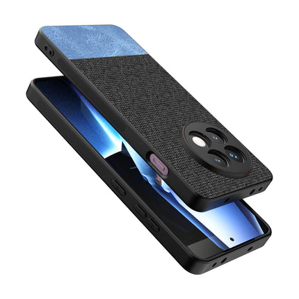 Kapa Soft Fabric & Leather Hybrid Protective Back Cover for OnePlus 13R | Shockproof Slim Hard Anti Slip Back Case (Black,Blue)