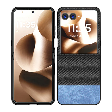 Kapa Soft Fabric & Leather Hybrid Protective Back Cover for Moto Razr 60 Ultra | Shockproof Slim Hard Anti Slip Back Case (Black,Blue)