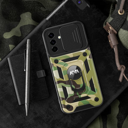 Kapa Tank Back Cover for Samsung Galaxy A56 | Inbuilt Ring + Slider Shockproof Lens Protection Bumper Back Case (Green) - Mobizang