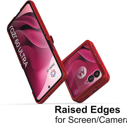 Kapa Leather Hinge Protection Back Cover for Moto Razr 60 Ultra| with [Inbuilt Glass] Full Body Shockproof Hard Back Case (Red)