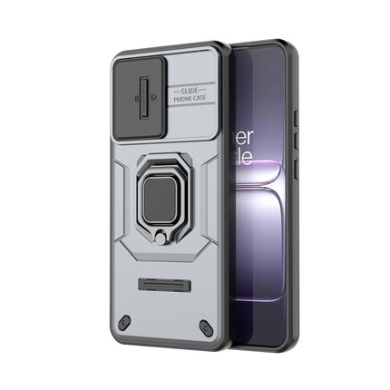 Kapa Armor Slider Back Cover for OnePlus Nord CE 5 | Inbuilt Ring + Camera Slider Shockproof Lens Protection Bumper Back Case (Grey)