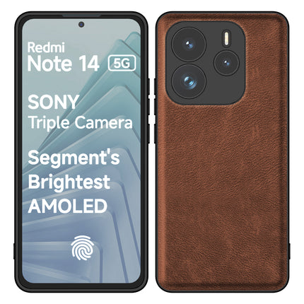 Kapa Tux Leather Back Cover for Redmi Note 14 (5G) | Slim Shockproof Camera Protection Bumper Case (Brown) - Mobizang