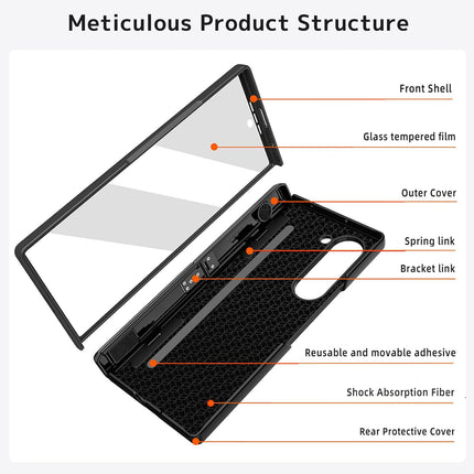 Kapa Geometric S Pen Holder Hinge Protection Back Cover for Samsung Galaxy Z Fold6 / Fold 6 | Slim Shock proof Case with Inbuilt Glass & S Pen Slot (Black)
