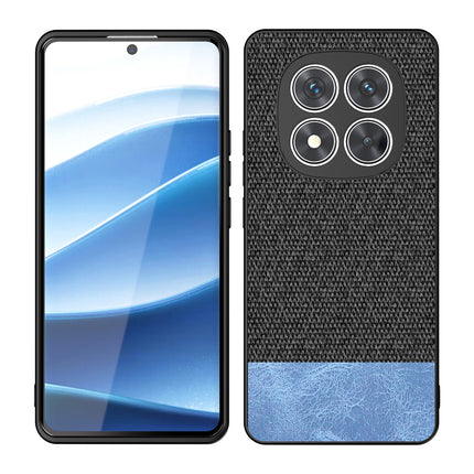 Kapa Soft Fabric & Leather Hybrid Protective Back Cover for Redmi Note 14 Pro Plus | Shockproof Slim Hard Anti Slip Back Case (Black,Blue)