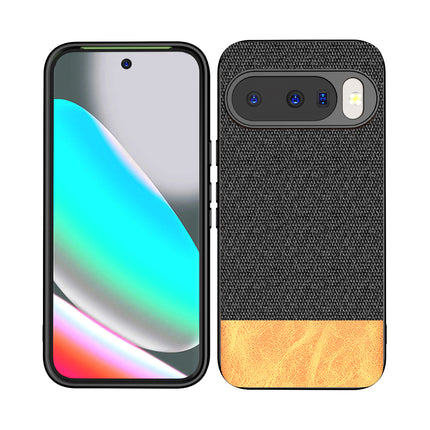 Kapa Soft Fabric & Leather Hybrid Protective Back Cover for Google Pixel 10 | Shockproof Slim Hard Anti Slip Back Case (Black,Brown)