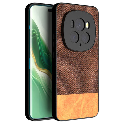 Kapa Soft Fabric & Leather Hybrid Protective Back Cover for Honor Magic 6 PRO | Shockproof Slim Hard Anti Slip Back Case (Brown)