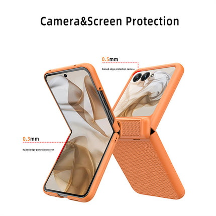 Kapa Textured Grip Hinge Protection Back Cover for Moto Razr 50 Ultra| with [Inbuilt Glass] Full Body Shockproof Hard Back Case (Orange) - Mobizang