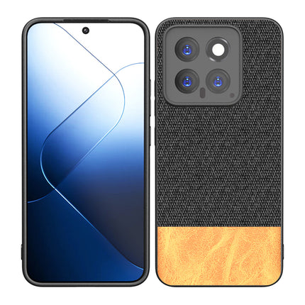 Kapa Soft Fabric & Leather Hybrid Protective Back Cover for Xiaomi 14 (5G) | Shockproof Slim Hard Anti Slip Back Case (Black,Brown)
