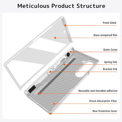 Kapa Geometric S Pen Holder Hinge Protection Back Cover for Samsung Galaxy Z Fold6 / Fold 6 | Slim Shock proof Case with Inbuilt Glass & S Pen Slot (Silver)