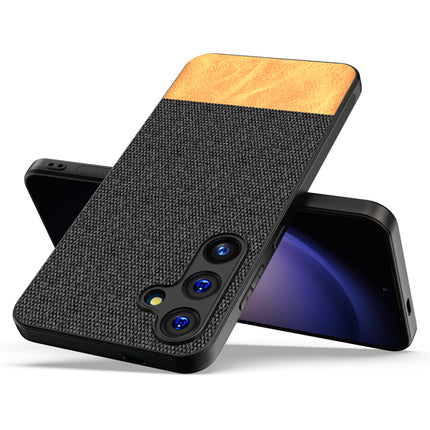 Kapa Soft Fabric & Leather Hybrid Protective Back Cover for Samsung Galaxy A55 (5G) | Shockproof Slim Hard Anti Slip Back Case (Black,Brown)