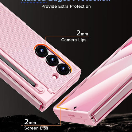 Kapa Textured Grip S Pen Holder Hinge Protection Back Cover for Samsung Galaxy Z Fold6 / Fold 6 | with Inbuilt Glass , Kickstand & S Pen Slot Case (Pink)