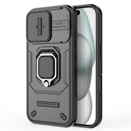 Kapa Armor Slider Back Cover for Apple iPhone 16 Pro | Inbuilt Ring + Camera Slider Shockproof Lens Protection Bumper Back Case (Black) - Mobizang