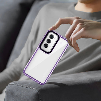 Kapa Warrior Acrylic Clear Back Cover For Oppo Reno 12 (5G) | Slim Shockproof [Military Grade Protection] Hybrid Bumper Case (Purple Sides) - Mobizang