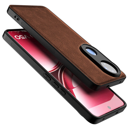 Kapa Tux Leather Back Cover for Vivo V50 5G | Slim Shockproof Camera Protection Bumper Case (Brown)