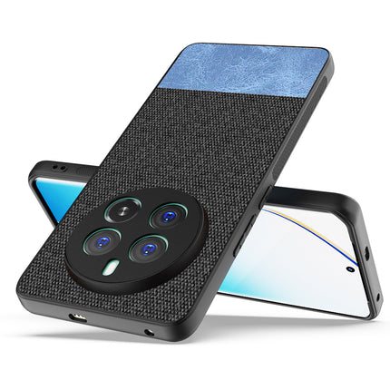 Kapa Soft Fabric & Leather Hybrid Protective Back Cover for Realme 12 Pro / 12 Pro Plus | Shockproof Slim Hard Anti Slip Back Case (Black,Blue) - Mobizang