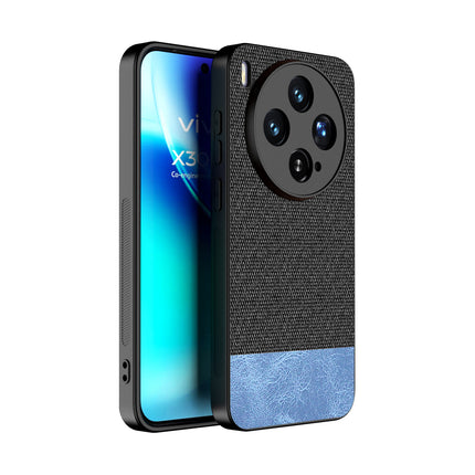 Kapa Soft Fabric & Leather Hybrid Protective Back Cover for Vivo X300 5G | Shockproof Slim Hard Anti Slip Back Case (Black,Blue)