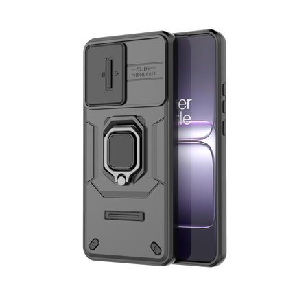 Kapa Armor Slider Back Cover for OnePlus Nord CE 5 | Inbuilt Ring + Camera Slider Shockproof Lens Protection Bumper Back Case (Black)